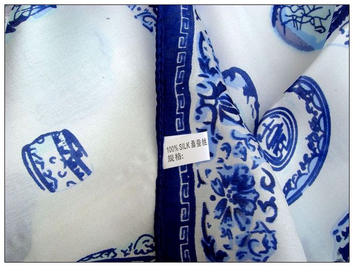 Blue & White Porcelain Small Square Silk Scarf