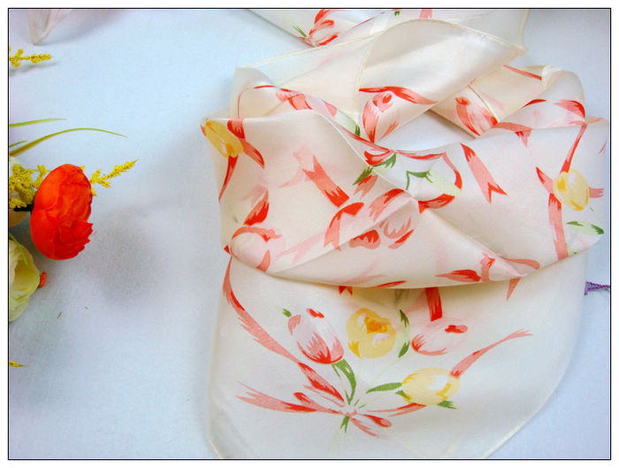 Flower Print Small Square Silk Scarf