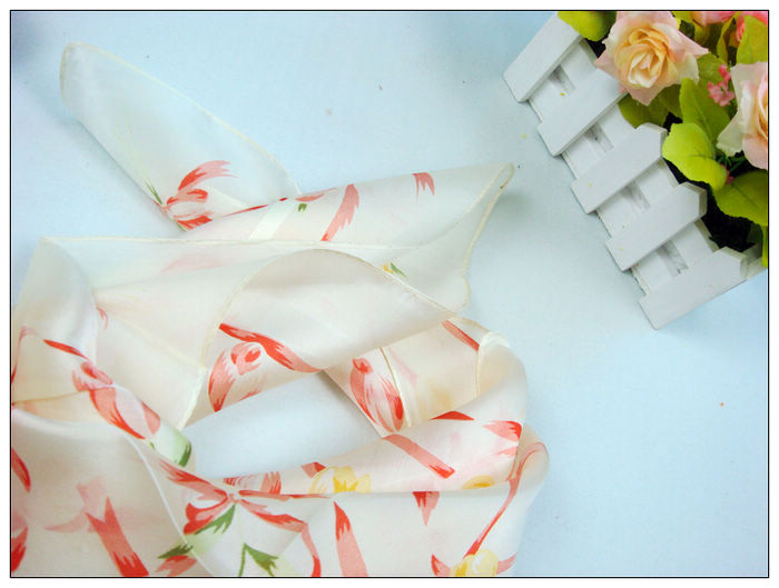 Flower Print Small Square Silk Scarf