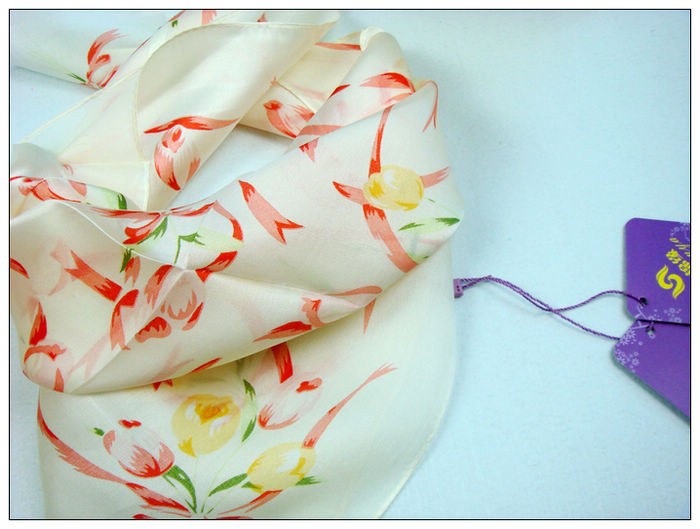 Flower Print Small Square Silk Scarf