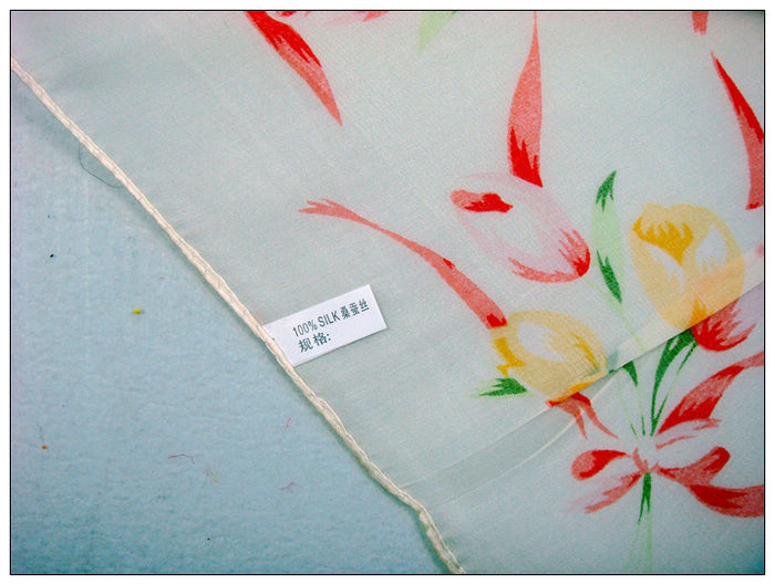 Flower Print Small Square Silk Scarf