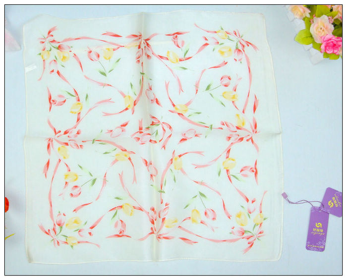 Flower Print Small Square Silk Scarf