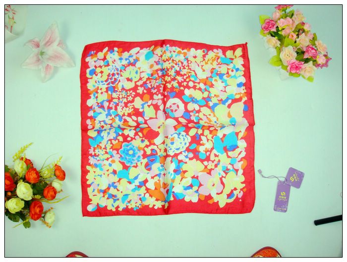 Flower Print Small Square Silk Scarf