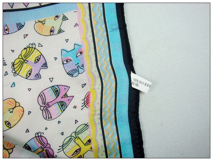 Cat Print Small Square Silk Scarf