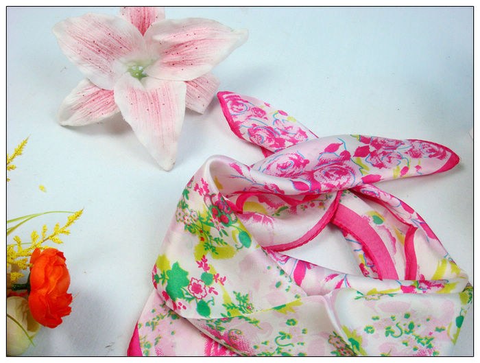 Rose Small Square Silk Scarf