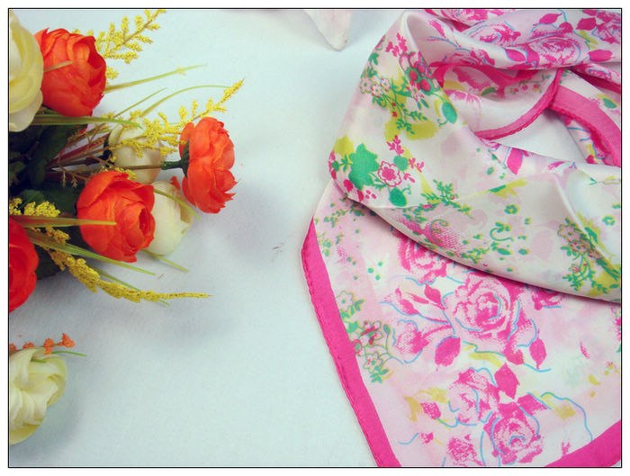 Rose Small Square Silk Scarf