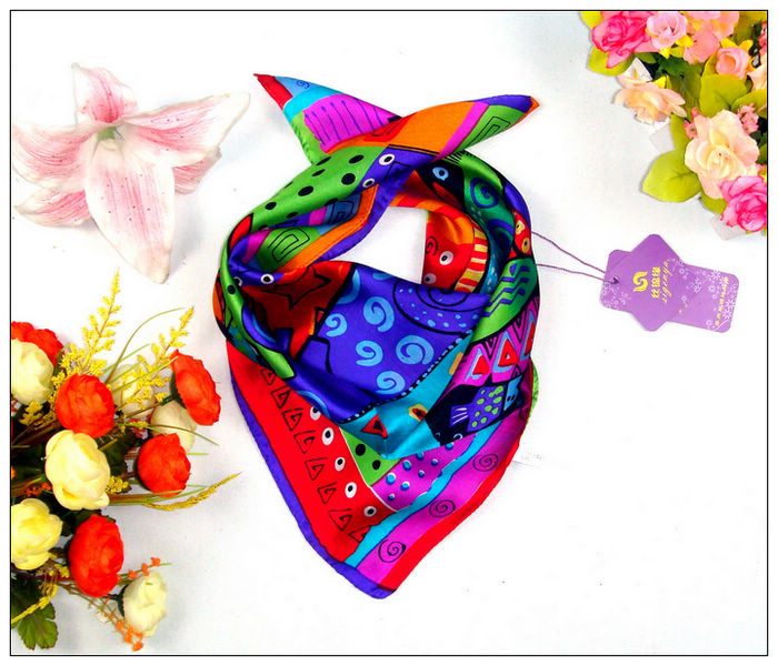 Cat Small Square Silk Scarf 