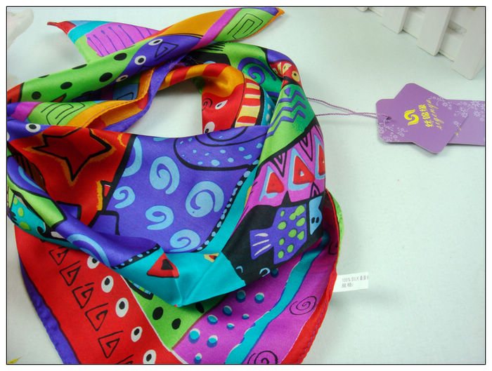 Cat Small Square Silk Scarf 