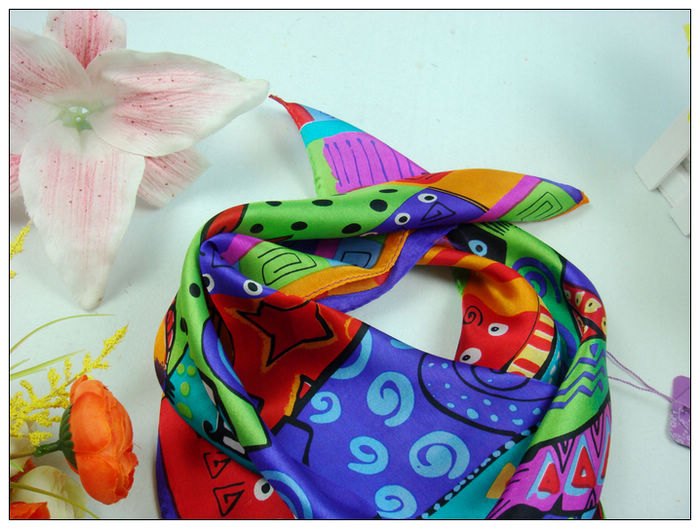 Cat Small Square Silk Scarf 