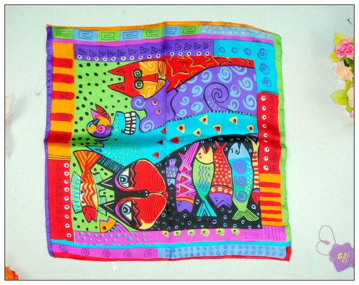 Cat Small Square Silk Scarf 