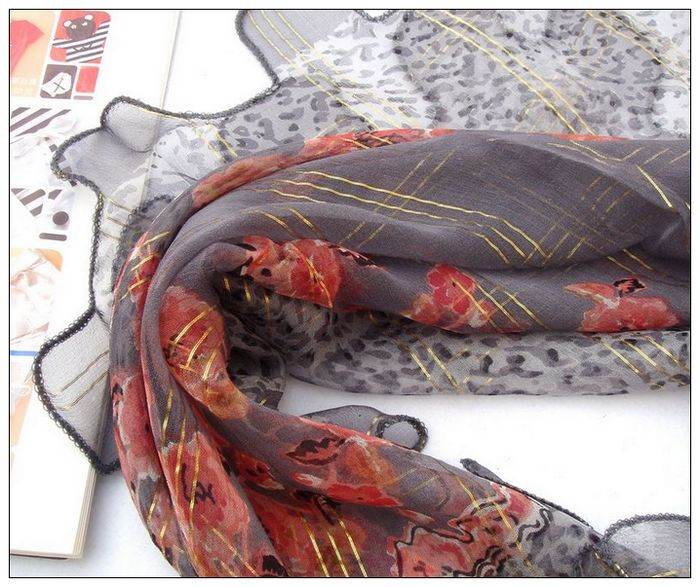 Gold Thread Curling Selvedge Big Square Silk Scarf Gold Thread Curling Selvedge Big Square Silk Scarf