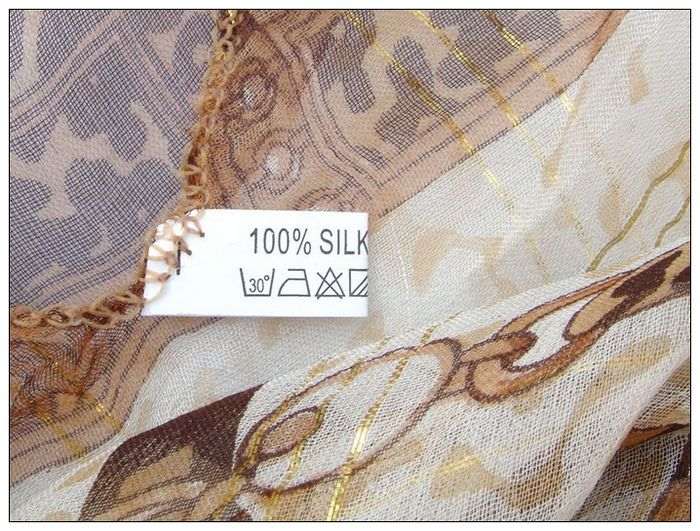 Gold Thread Curling Selvedge Big Square Silk Scarf Gold Thread Curling Selvedge Big Square Silk Scarf