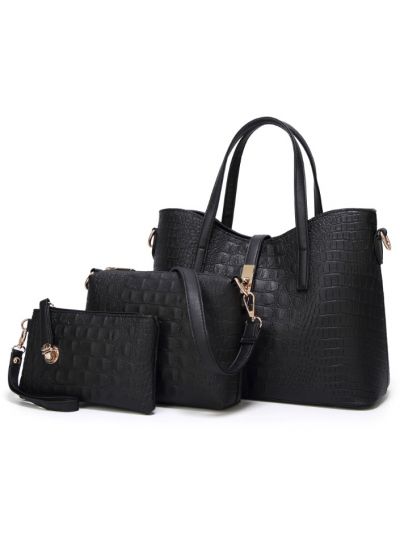 Fashion Alligator Grain PU Tote 3 PCS Bag Set