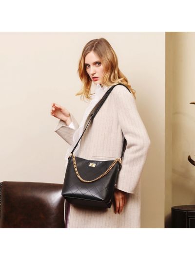 Diamond Genuine Leather Shoulder Bag Bucket Bag