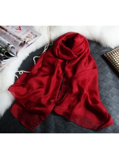 Solid Color 100% Silk Chiffon Scarves Beach Towel Wrap-Red