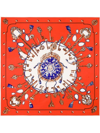 Key Hook Flower-0571 Twill Silk & Polyester 100*100 Scarf Kerchief