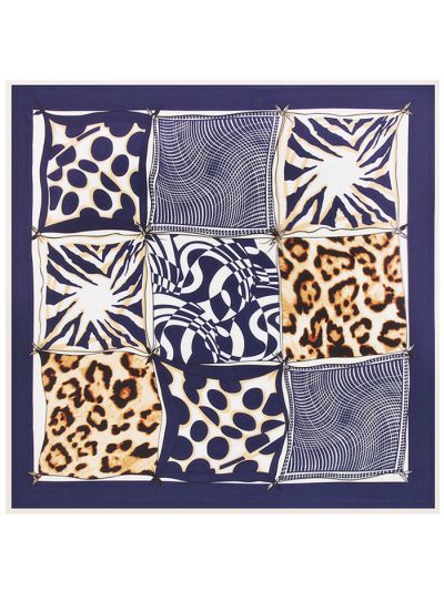Leopard Wave Nine Grid-2341 Twill Silk & Polyester 100*100 Scarf Kerchief