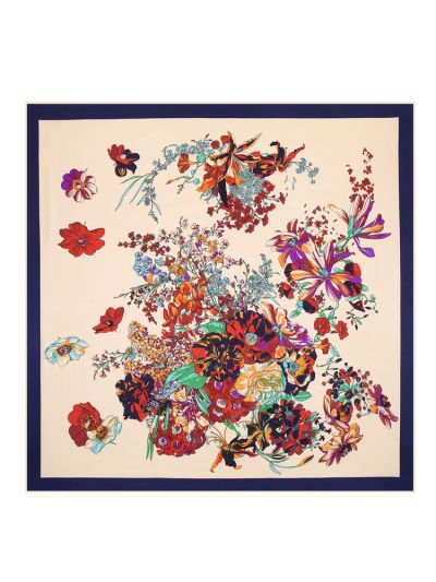 Butterfly Flowers and Plants Pattern-fsd1 Twill Silk & Polyester 100*100 Scarf Kerchief