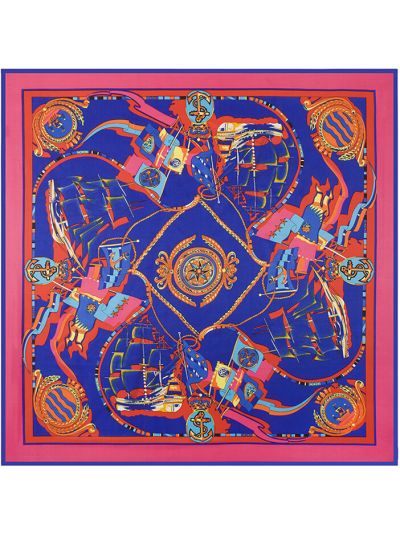 Sailing Anchor Pattern-fsdfsd1 Twill Silk & Polyester 100*100 Scarf Kerchief