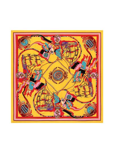 Ships Sail To Anchor Pattern-0621 Twill Silk & Polyester 130*130 Scarf Kerchief