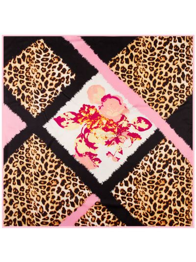 Leopard Flowers and Plants Pattern-43dd1 Silk & Polyester 100*100 Scarf Kerchief
