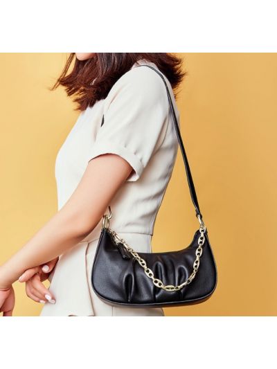 Wrinkled Genuine Leather Shoulder Bag Hobo