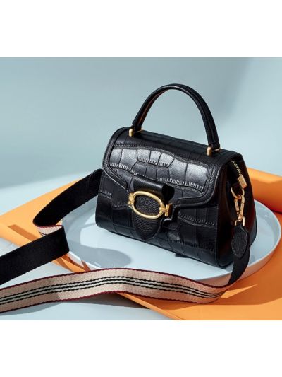 Stone Grain Top Grain Genuine Leather Satchel Shoulder Bag