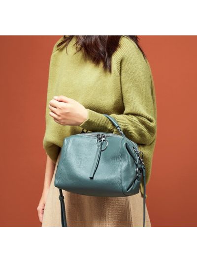 New Season Simple Top Grain Genuine Leather Boston Bag