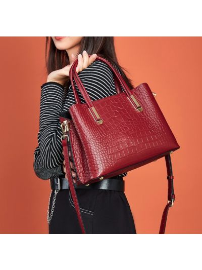 Retro Top Grain Genuine Leather Tote Shoulder Bag