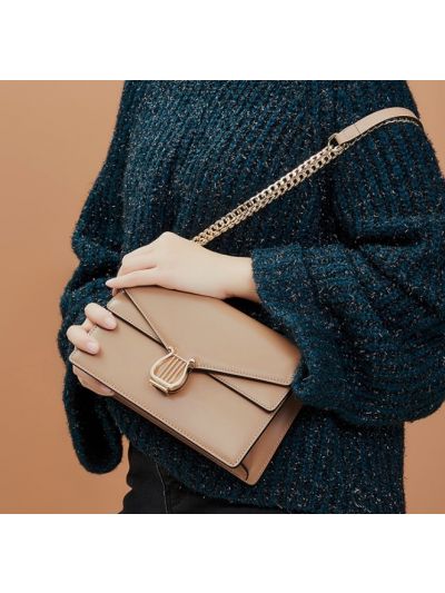 Harp Lock Genuine Leather Flap Bag Cross Body Bag