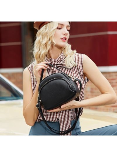 Semicircle Top Grain Genuine Leather Cross Body Bag