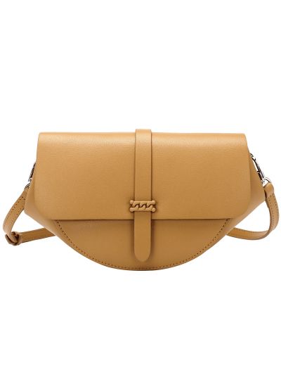 Plain Color Genuine Leather Small Cross Body Bag 