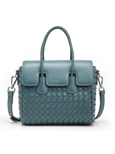 Weaving Genuine Leather Square Cross Body Bag Flap Bag 2Ways Bag