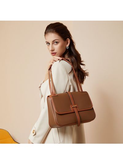 Retro Contrast Color Genuine Leather Message Bags Shoulder Handbag
