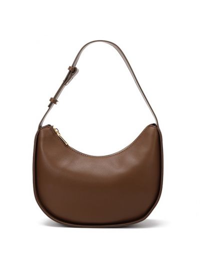 Smooth Genuine Leather Semicircle Shoulder Bag
