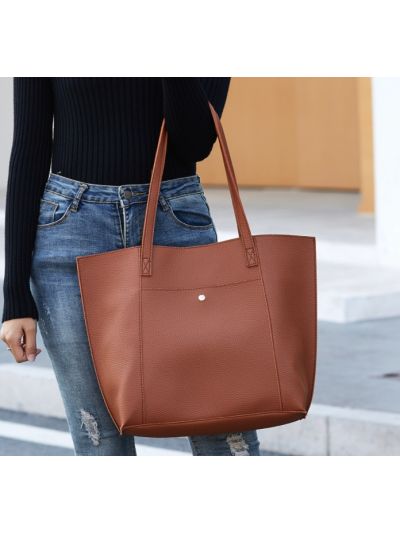 Large Pocket Faux Leather PU Tote Shoulder Bag
