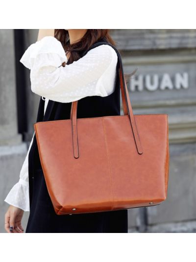 Oil Wax Faux Leather Large Tote Shoulder Bag