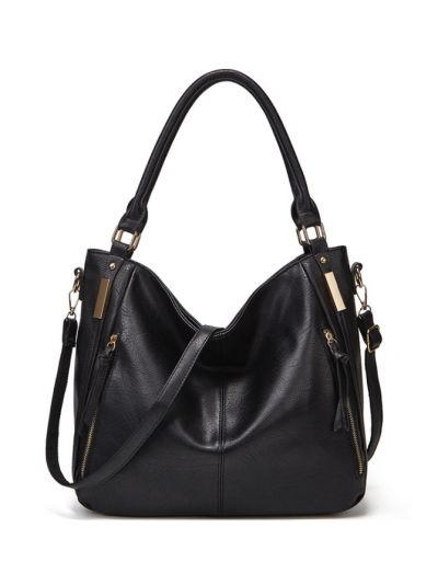 Retro Zipper Faux Leather PU Large Tote Shoulder Bag