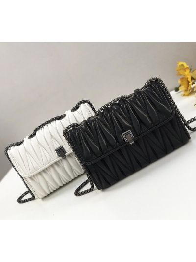 Fold Faux Leather PU Metal Chain Flap Bag Cross Body Bag A