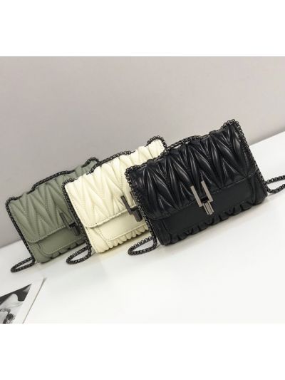 Fold Faux Leather PU Metal Chain Flap Bag Cross Body Bag B