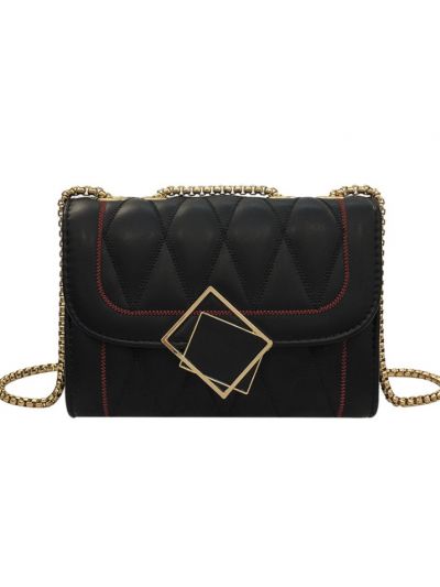 Square Lock Faux Leather Metal Chain Flap Bag Cross Body Bag