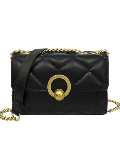 Circle Lock Faux Leather PU Metal Chain Flap Bag Cross Body Bag