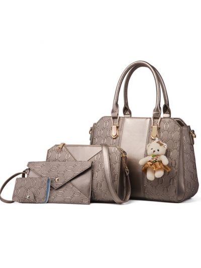 Emboss Chain Fashion PU Bags  Set 4 Pcs