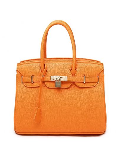 Classic Style Pebbled PU Leather Birkin Bag Handbags-Orange