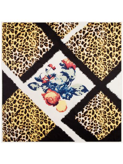 Leopard Flowers and Plants Pattern-43dd2 Silk & Polyester 100*100 Scarf Kerchief