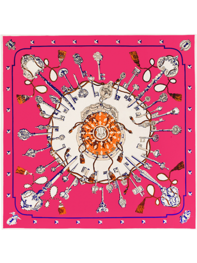 Key Hook Flower-0572 Twill Silk & Polyester 100*100 Scarf Kerchief