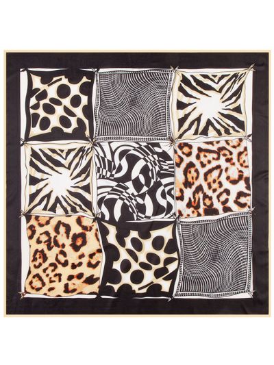 Leopard Wave Nine Grid-2342 Twill Silk & Polyester 100*100 Scarf Kerchief
