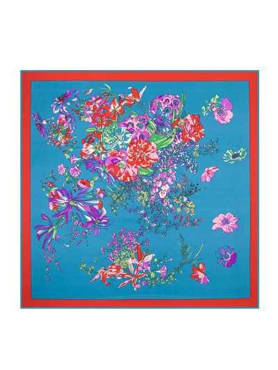 Butterfly Flowers and Plants Pattern-fsd2 Twill Silk & Polyester 100*100 Scarf Kerchief