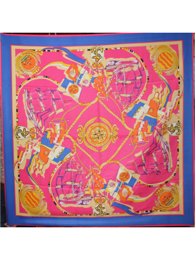 Sailing Anchor Pattern-fsdfsd2 Twill Silk & Polyester 100*100 Scarf Kerchief