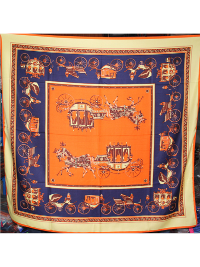 Classic Carriage Chain-0032 Twill Silk & Polyester 130*130 Scarf Kerchief